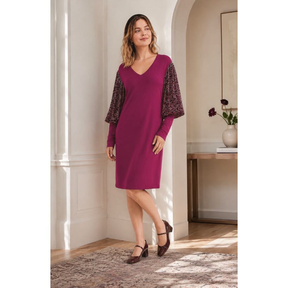 BL-nk Lilianna Sequin Sleeve Dress Anthropologie Magenta Puff Sleeve Medium